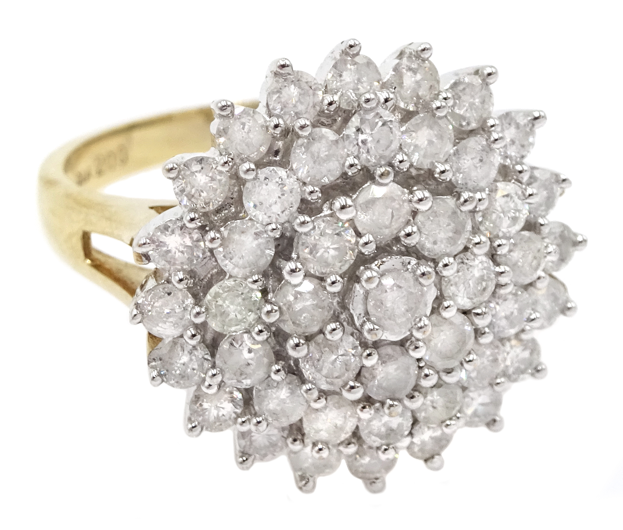 9ct gold cluster ring set with diamonds, diamond total weight approx 2.00 carat - Image 3 of 7