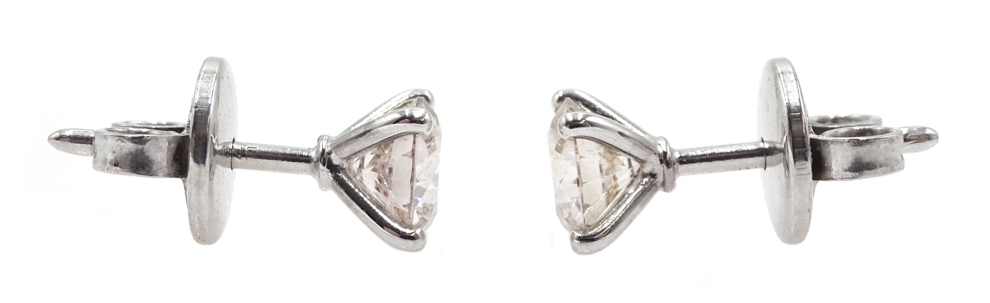 18ct white gold four claw solitaire diamond stud earrings, diamond total weight approx 1.00 carat - Image 3 of 3