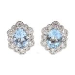 Pair 18ct white gold aquamarine and diamond stud earrings, aquamarine total weight approx 2.50 carat