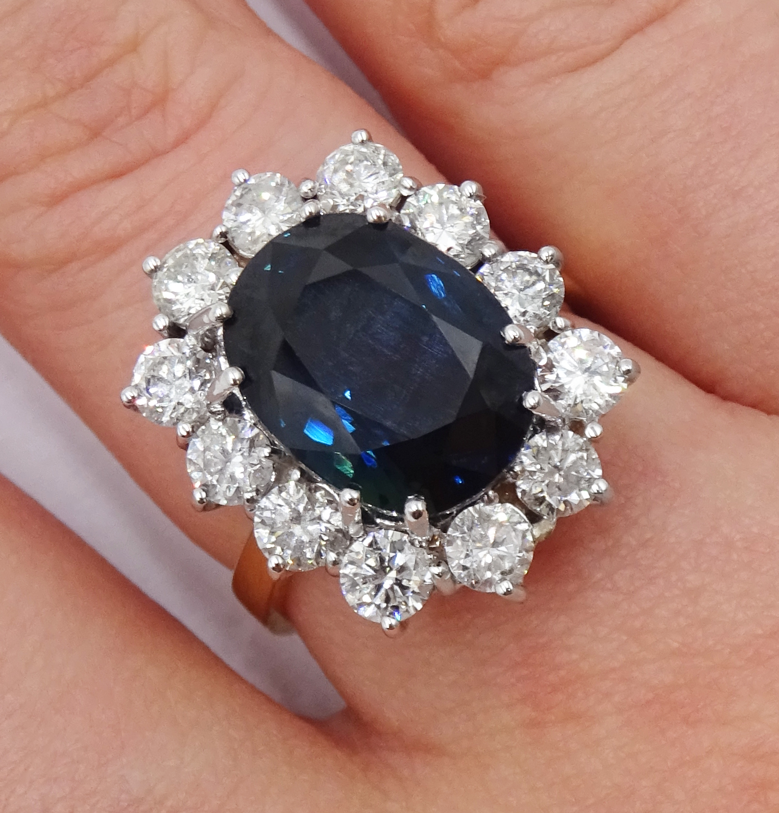 18ct gold, diamond and untreated sapphire cluster ring, sapphire 7.26 carat - Image 2 of 10