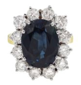 18ct gold, diamond and untreated sapphire cluster ring, sapphire 7.26 carat