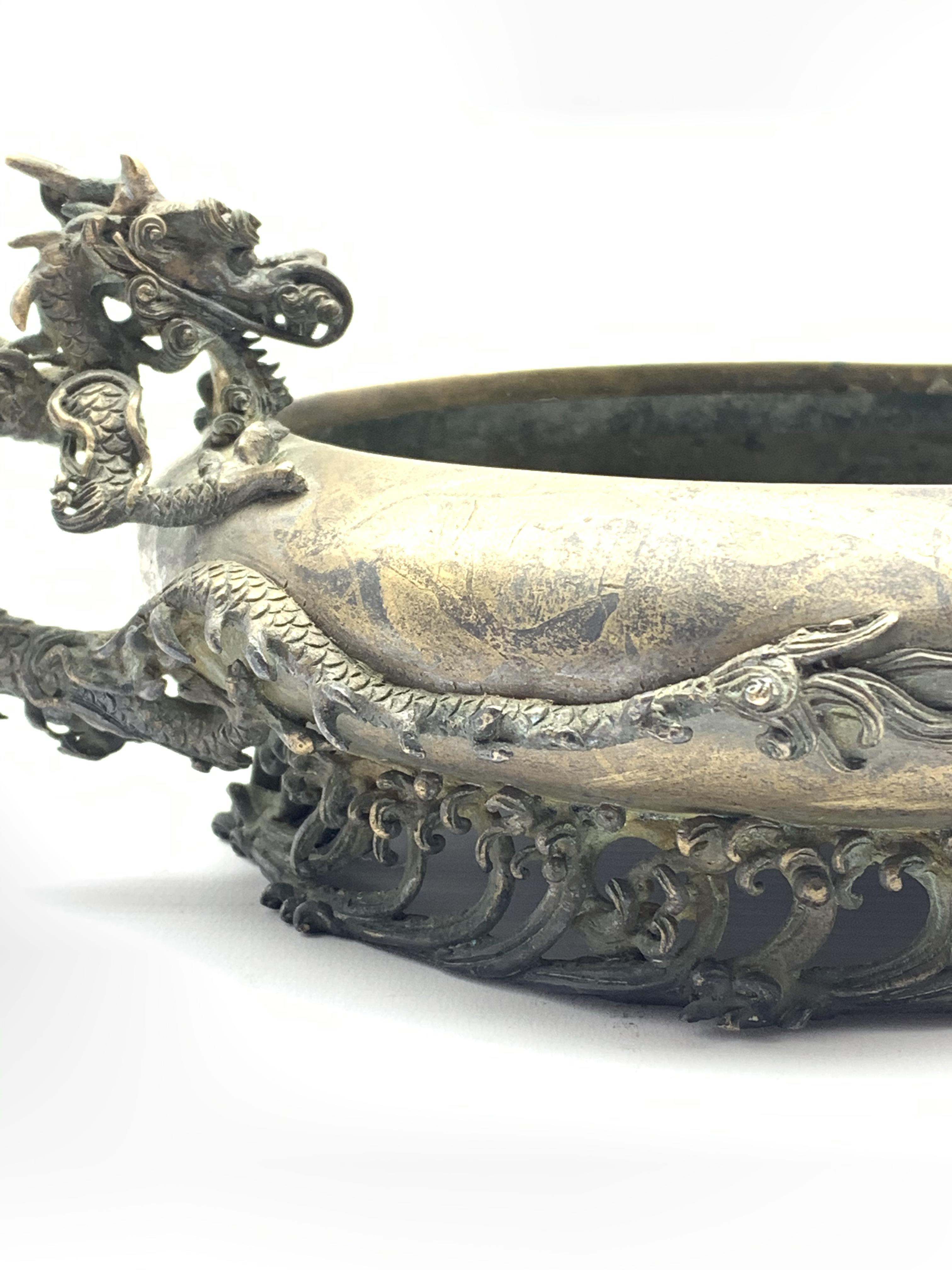 19th century Japanese bronze censer, compressed body with inverted rim flanked by a pair of bronze - Image 4 of 5