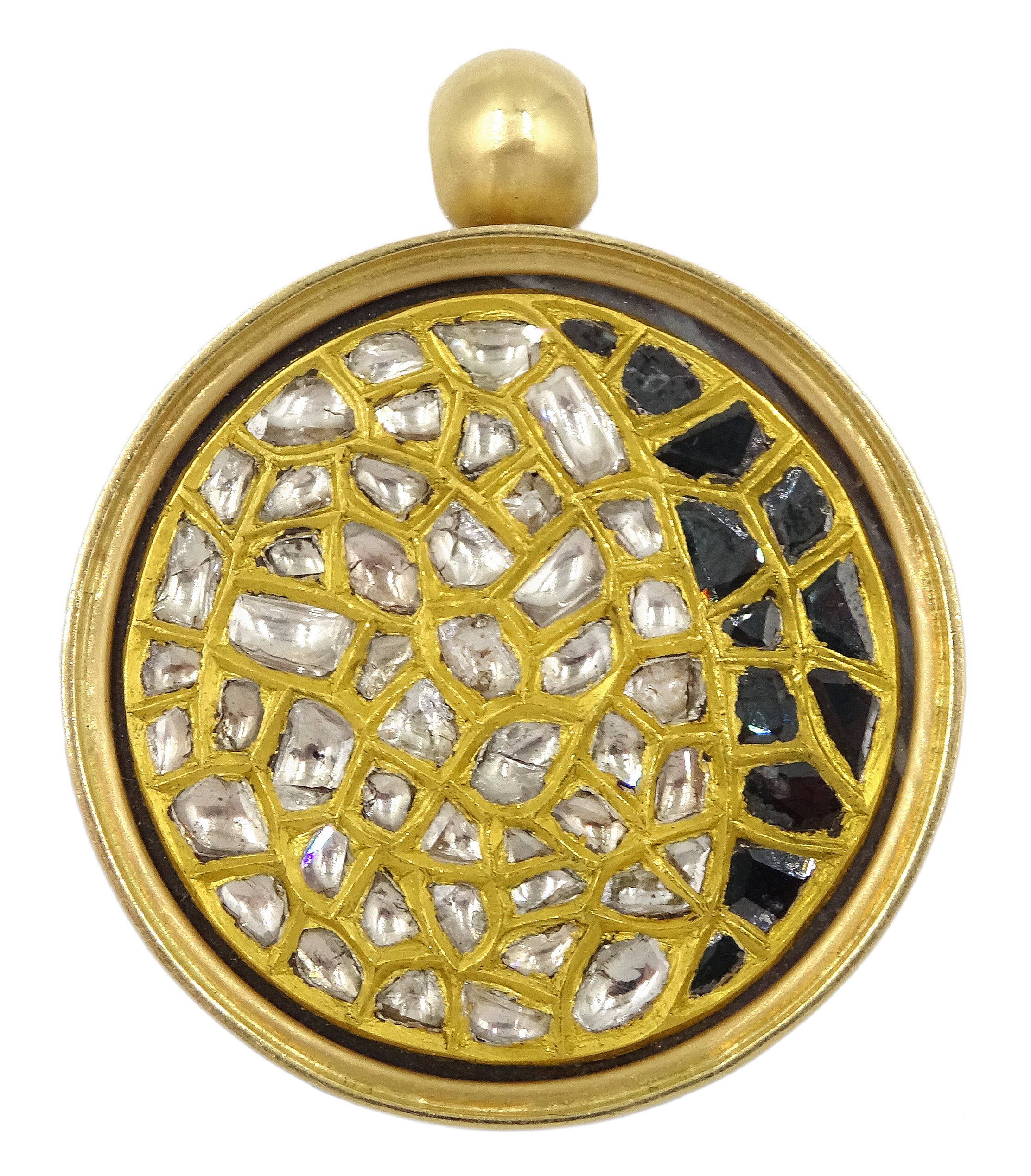 18ct gold swivel pendant polki diamonds kundan set in 24ct gold, the reverse set with black and