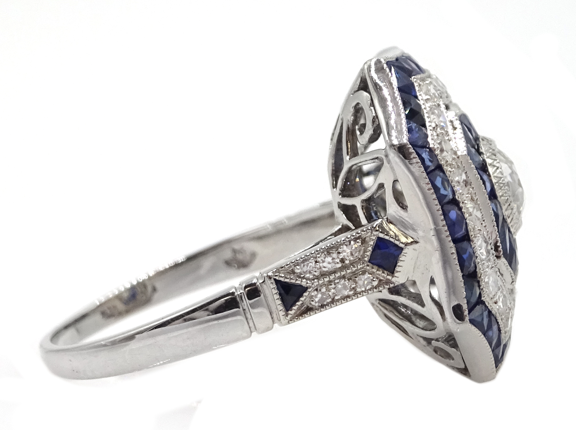 Large Victorian style platinum cluster ring, set with diamonds and sapphires, total weight of - Image 4 of 6