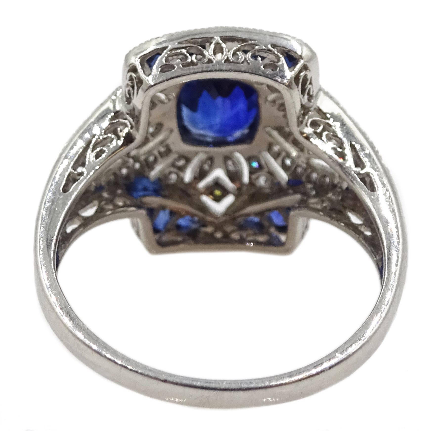 Platinum sapphire and diamond dress ring, pierced openwork setting - Image 5 of 6