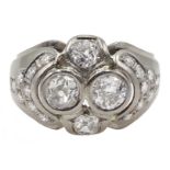 Continental 14ct white gold old cut and round brilliant cut diamond ring, stamped 585, total diamond