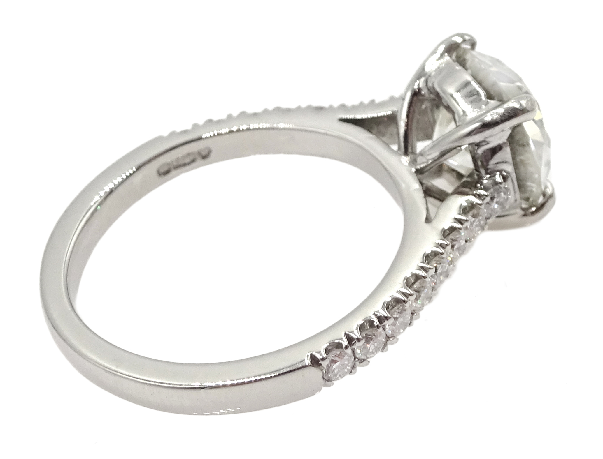 Platinum old cut diamond solitaire ring with diamond set shoulders, hallmarked, central diamond 2.10 - Image 6 of 9