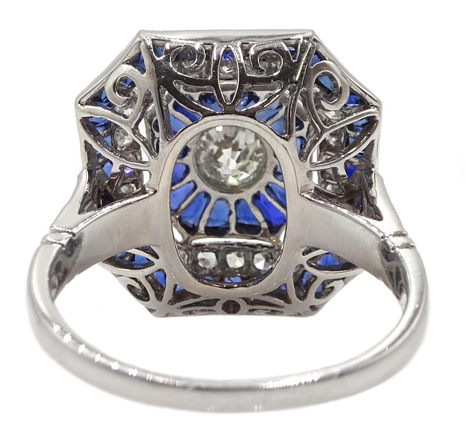 Large Victorian style platinum cluster ring, set with diamonds and sapphires, total weight of - Image 6 of 6