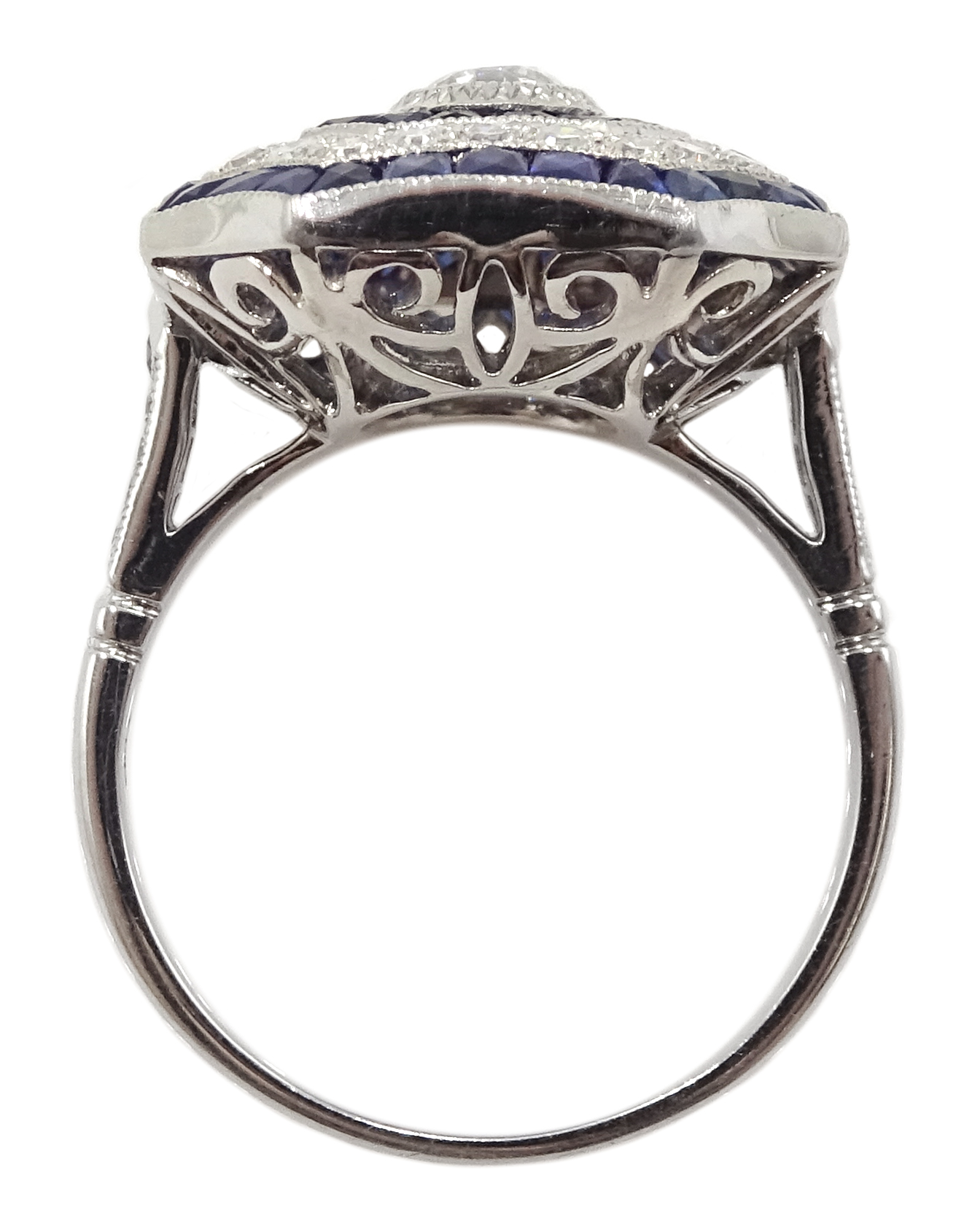 Large Victorian style platinum cluster ring, set with diamonds and sapphires, total weight of - Image 5 of 6