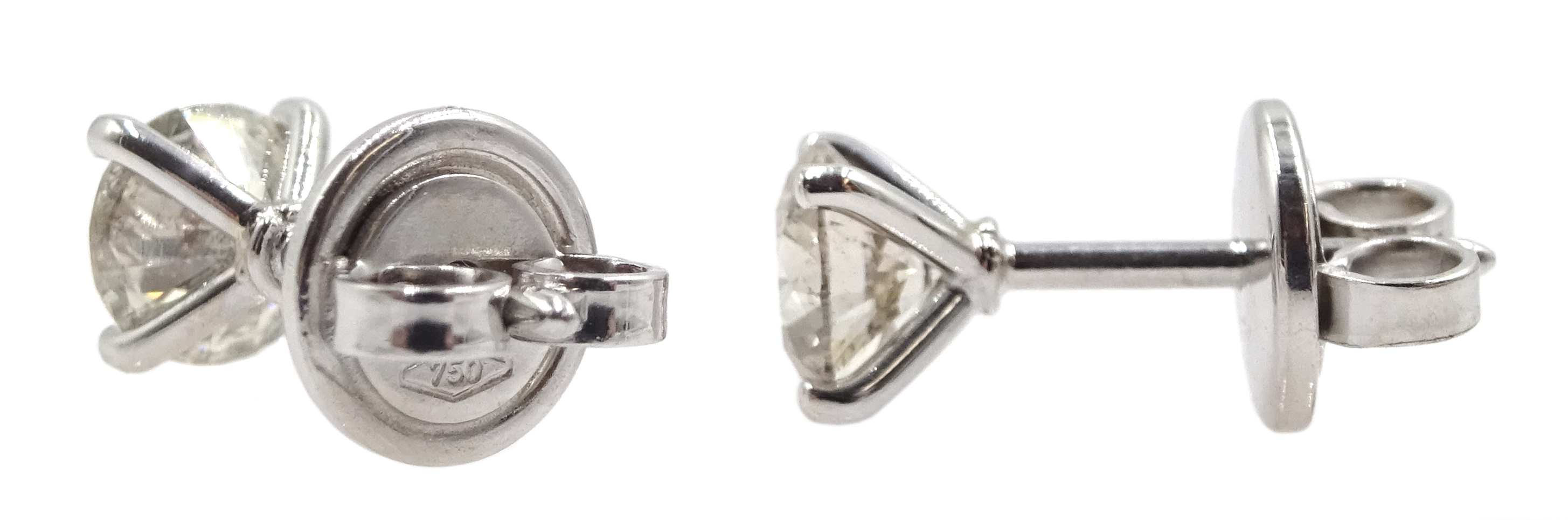 Pair of 18ct white gold brilliant cut diamond stud earrings, stamped 750, total diamond weight - Image 2 of 3