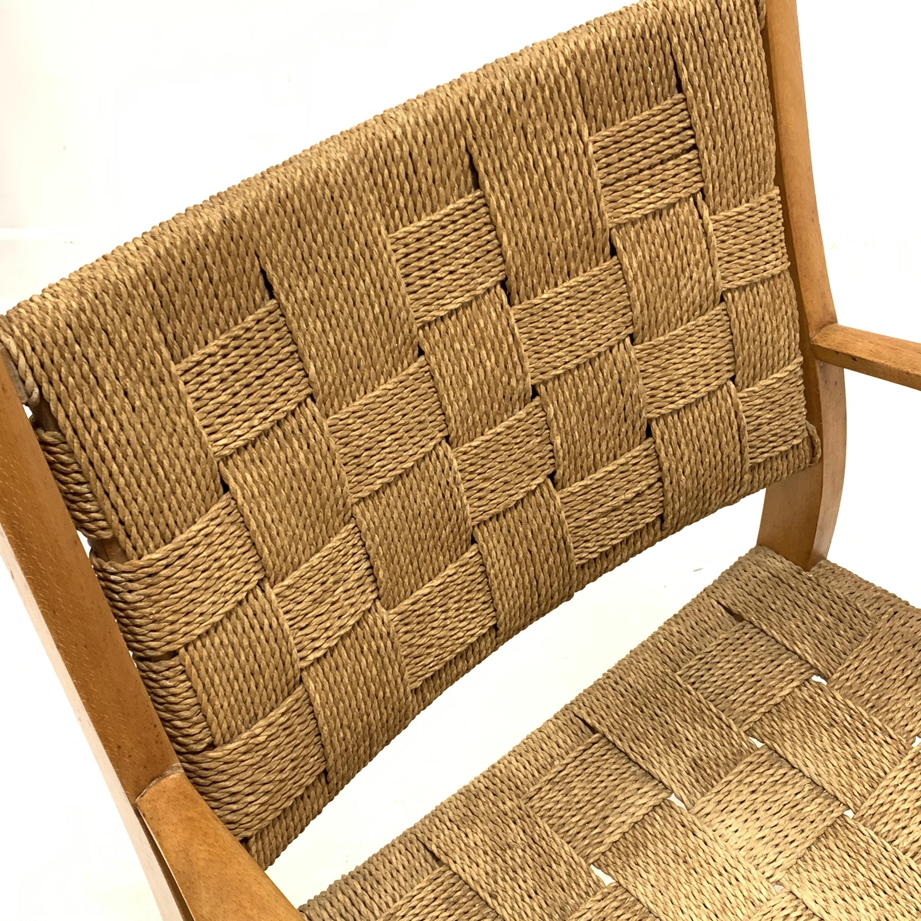 Attributed to Frits Schlegel - Danish beech and cord lounge chair, circa. 1940s, W60cm - Image 4 of 5