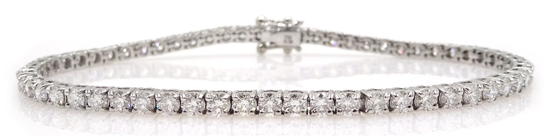 18ct white gold diamond line bracelet, stamped 750 diamond total weight approx 5.18 carat