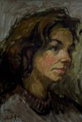 William Selby (British 1933-): Head and Shoulders Portrait of a Young Woman, oil on board signed