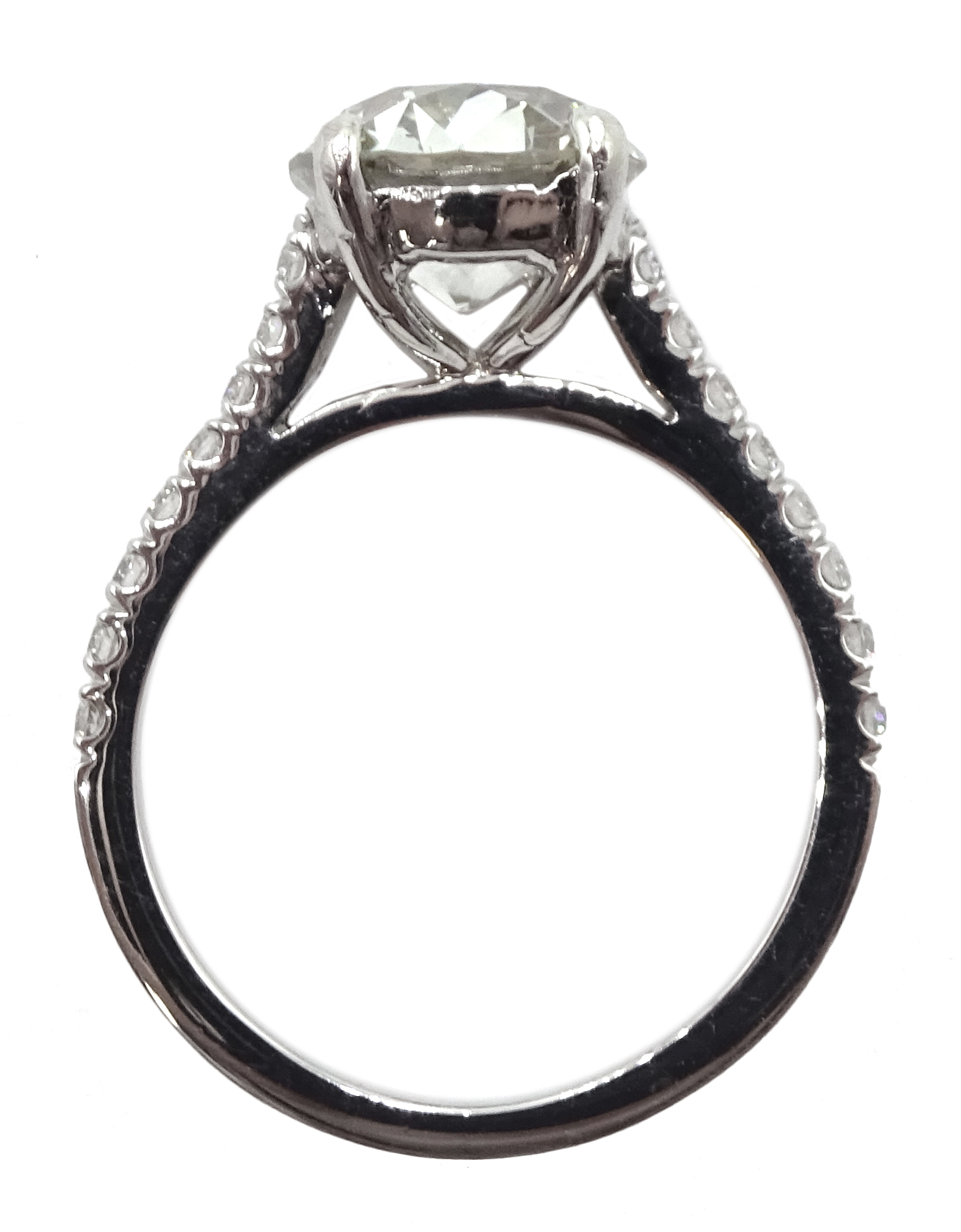 Platinum old cut diamond solitaire ring with diamond set shoulders, hallmarked, central diamond 2.10 - Image 7 of 9