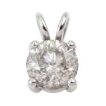 18ct white gold round brilliant cut diamond pendant, diamond 1.46 carat, with World Gemological