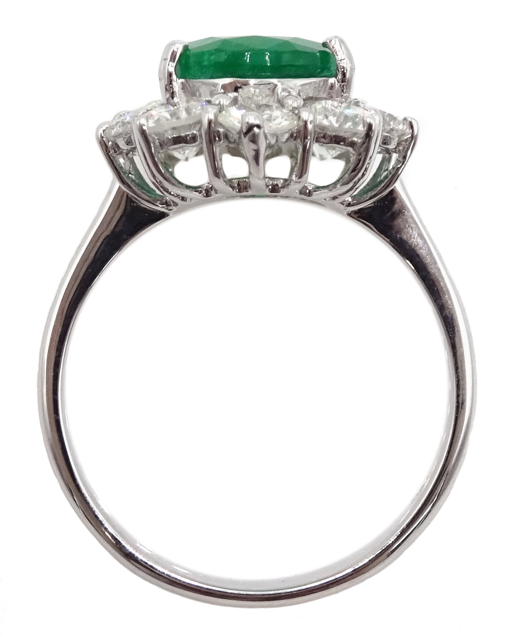 White gold oval emerald and round brilliant cut diamond ring, stamped 750, emerald approx 2.80 - Image 5 of 5