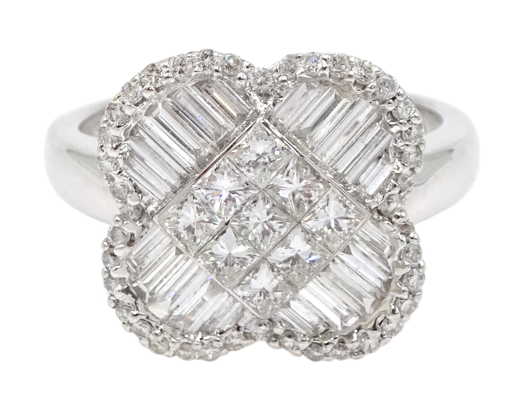 18ct white gold and diamond cluster ring, diamond total weight approx 1.25 carat