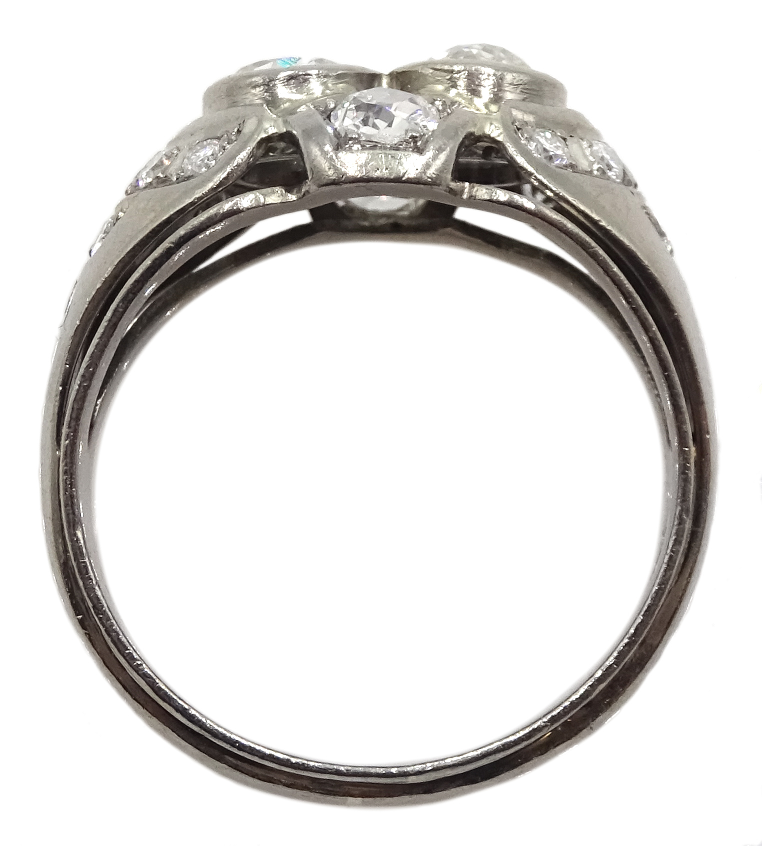 Continental 14ct white gold old cut and round brilliant cut diamond ring, stamped 585, total diamond - Image 5 of 5