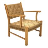 Attributed to Frits Schlegel - Danish beech and cord lounge chair, circa. 1940s, W60cm