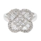 18ct white gold and diamond cluster ring, diamond total weight approx 1.25 carat, free UK mainland