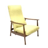 Milo Baughman - Danish teak framed rocking and reclining lounger armchair with rest lever,