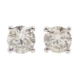 Pair of 18ct white gold brilliant cut diamond stud earrings, stamped 750, total diamond weight