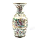 19th century Chinese Canton Famille Rose vase of baluster form, enamelled with rectangular panels
