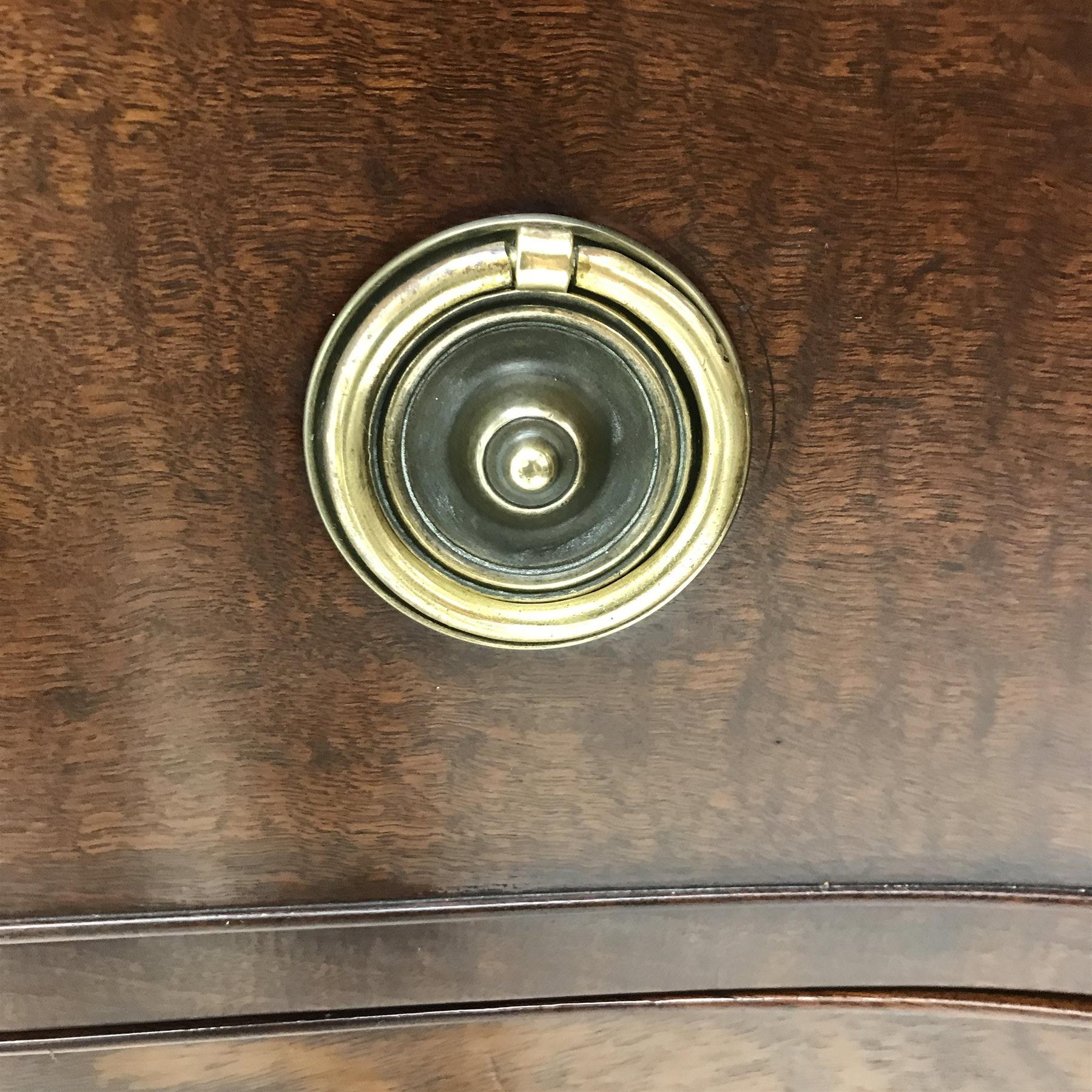 Hepplewhite period serpentine mahogany chest, figured top with banding, four long drawers with - Image 5 of 7