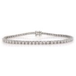 18ct white gold diamond line bracelet, stamped 750 diamond total weight approx 5.18 carat, free UK