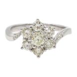 18ct white gold diamond cluster ring, hallmarked, diamond total weight 1.00 carat, free UK
