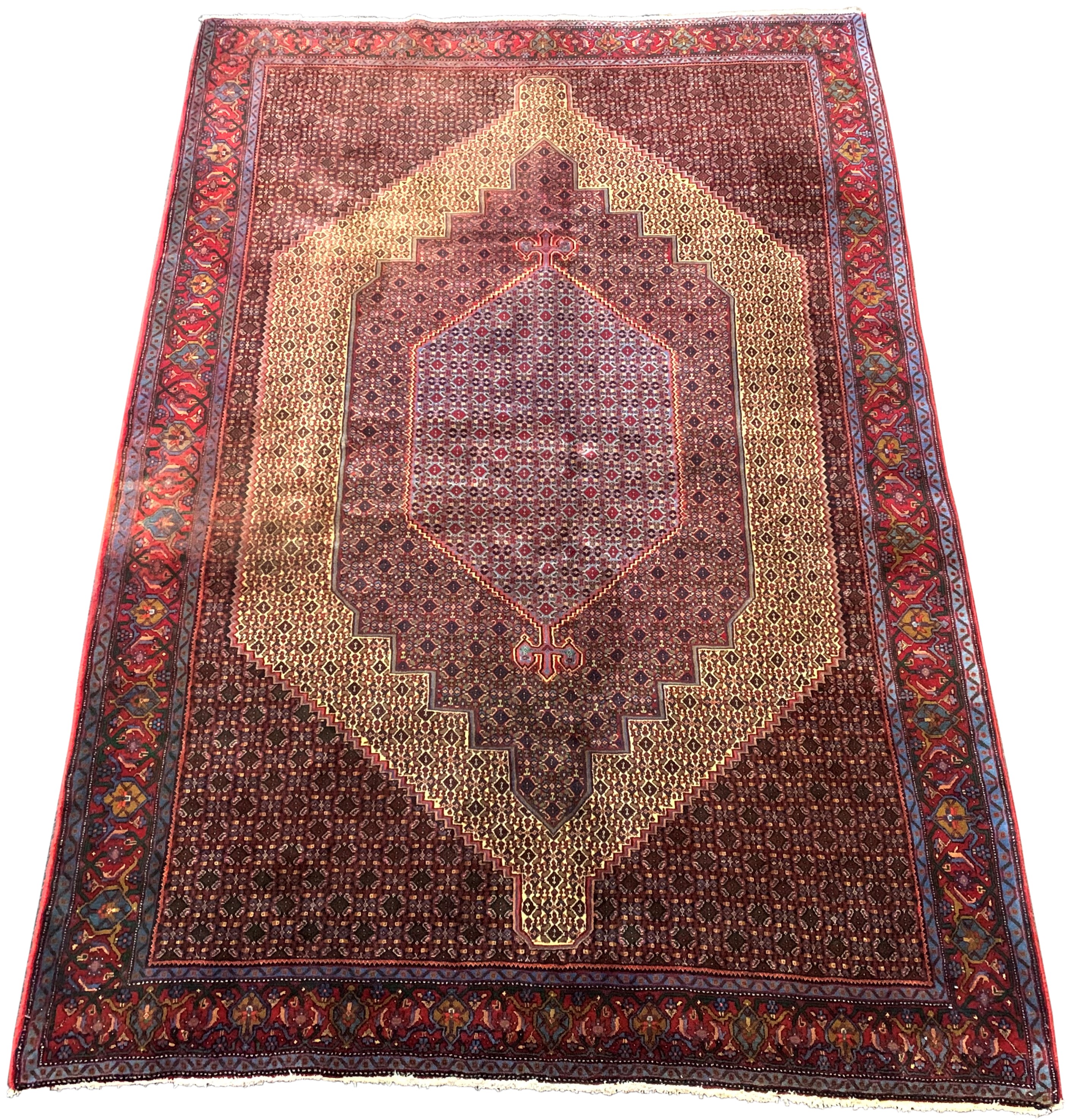 Fine Persian Senneh rug, profusely decorated with Herati motifs, multiple lozenge fields, stylised