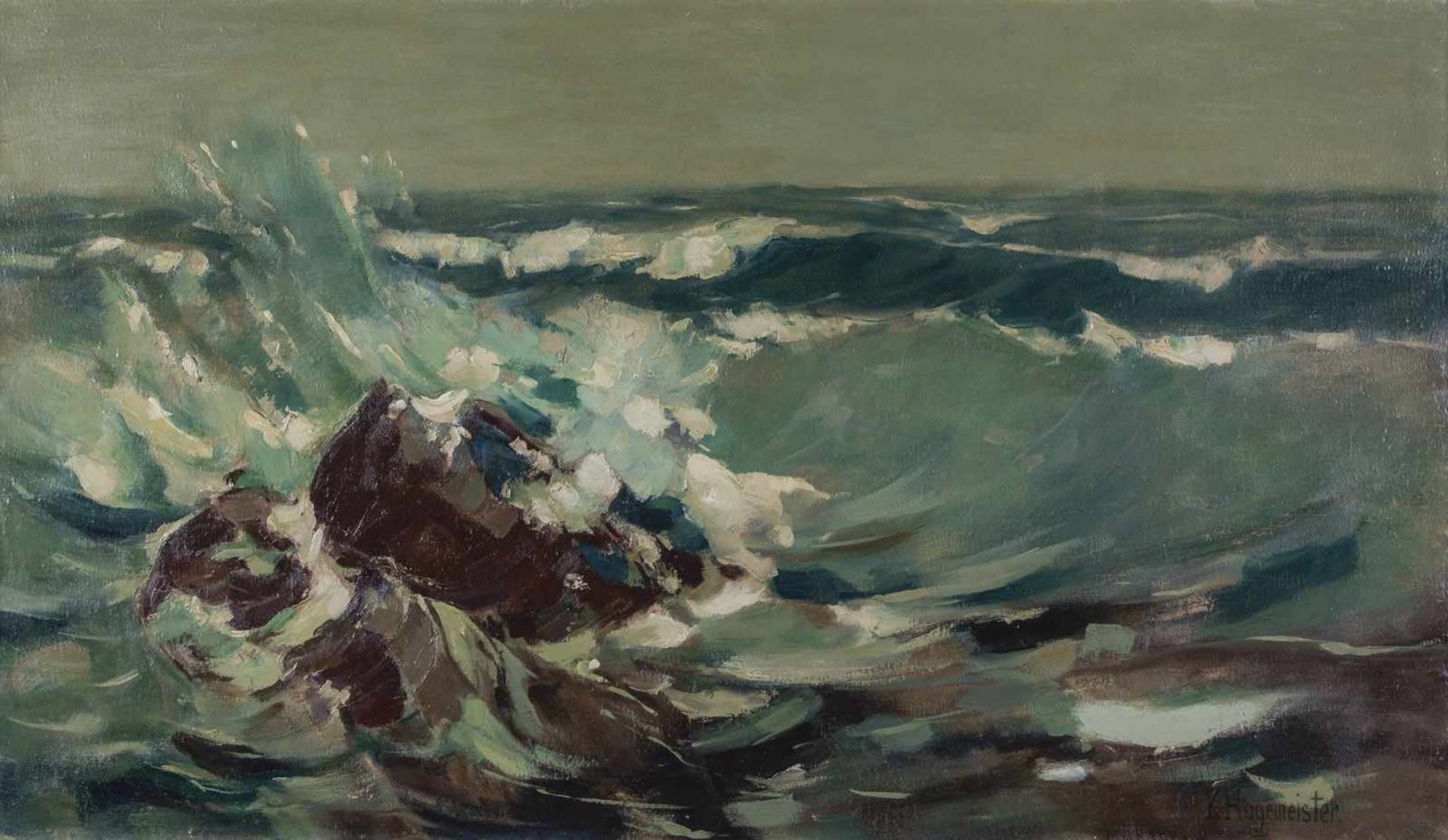 Karl Hagemeister. 1848 Werder - 1933 ibid. The wave. Oil on canvas. Signed lower right.60.5 x 104