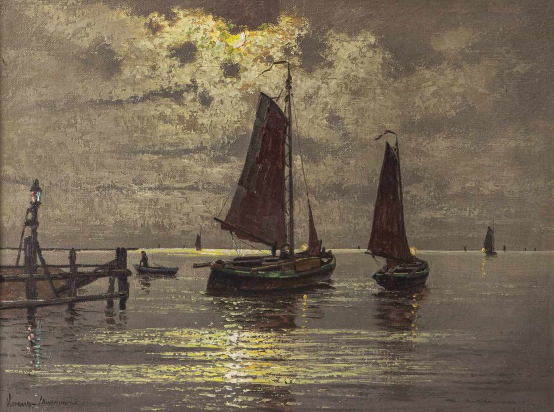 Richard Ernst Lorenz-Mellenbach. 1878 Mellenbach -?. Sailing boats at sea. Oil on canvas.Signed