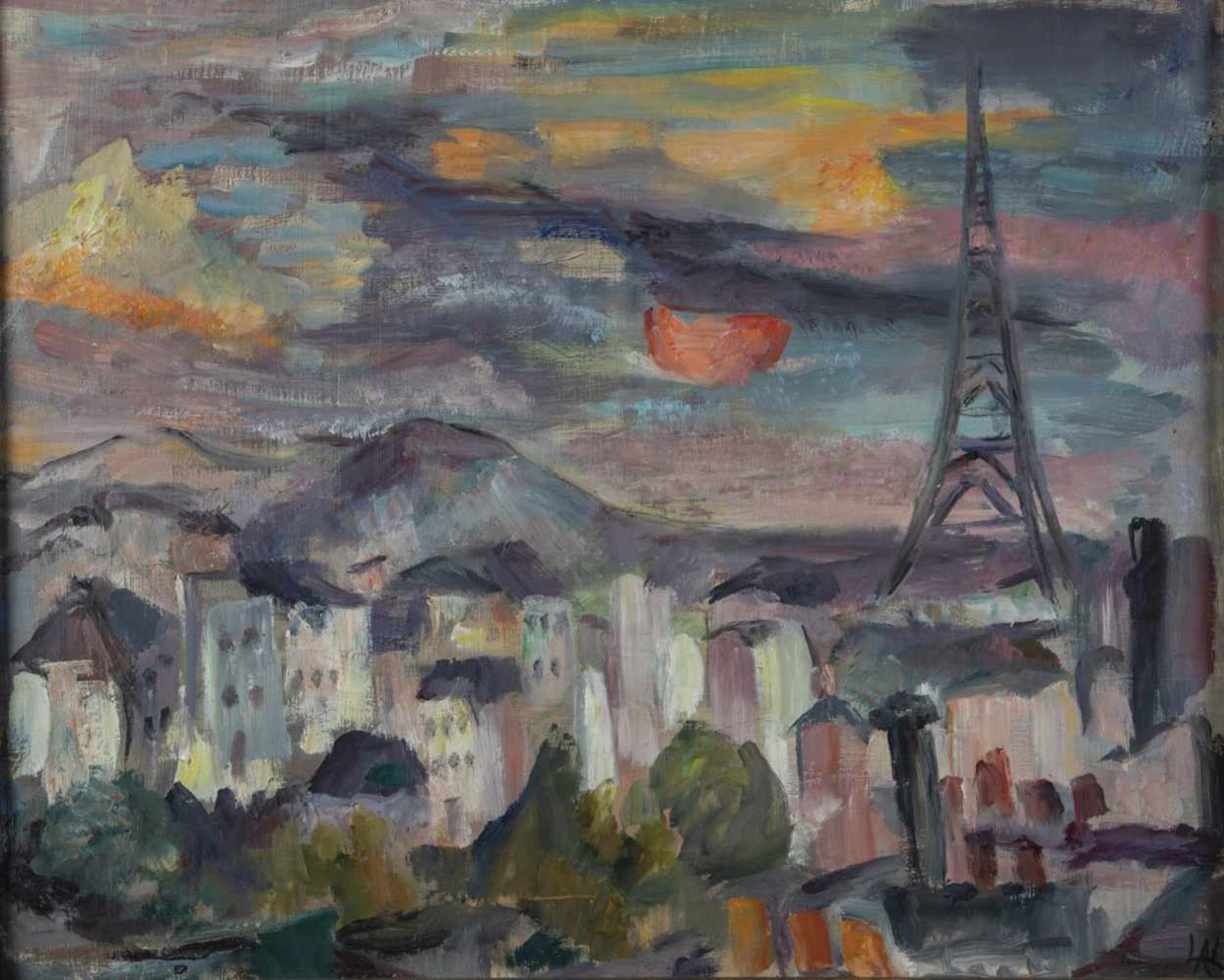 Lou Albert-Lasard. 1885 Metz - 1969 Paris. Paris view with Eiffel Tower. Oil on canvas.Monogrammed