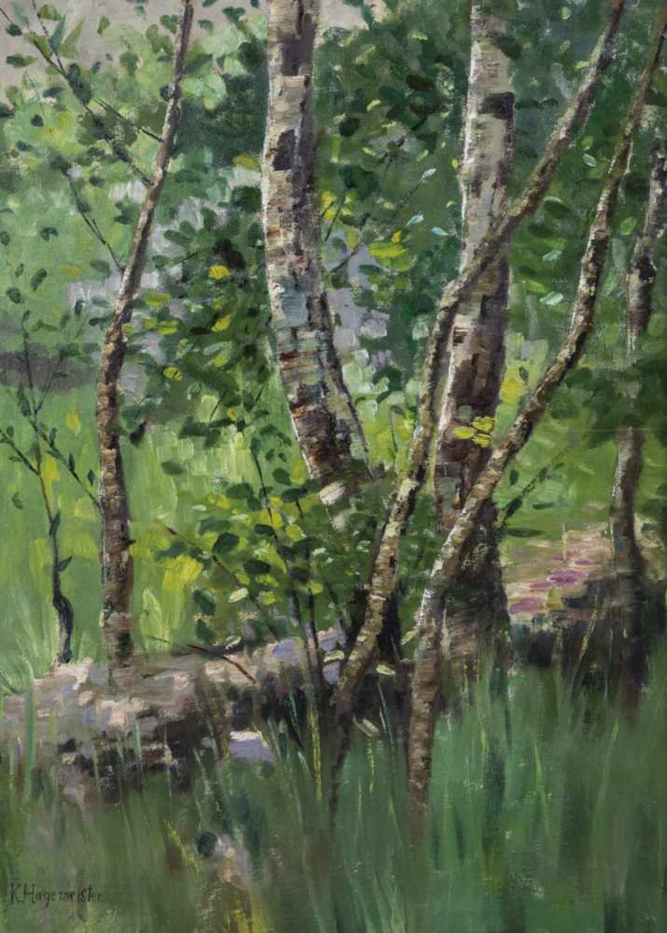 Karl Hagemeister. 1848 Werder - 1933 ibid. Birches by the stream. Oil on canvas. Signedlower left.