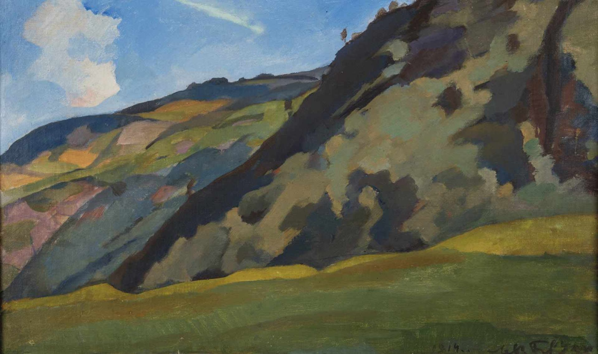 Lev Bruni. 1894-1948 Russia. Caucasus landscape. Oil on canvas on cardboard. Signed lowerright and