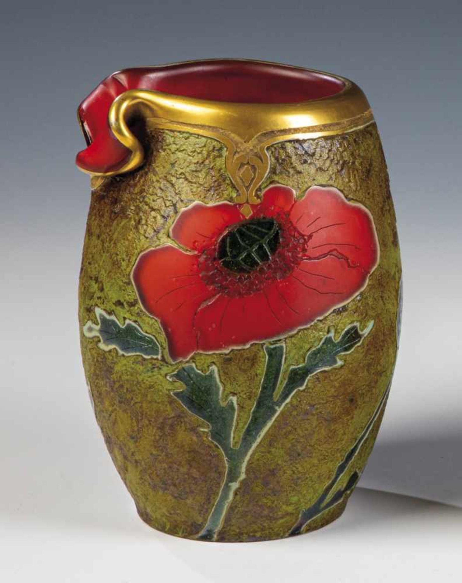 "Indiana"- Vase mit MohnLegras & Cie., Verreries de Saint-Denis, um 1900 - 1914 Opakrotes Glas.