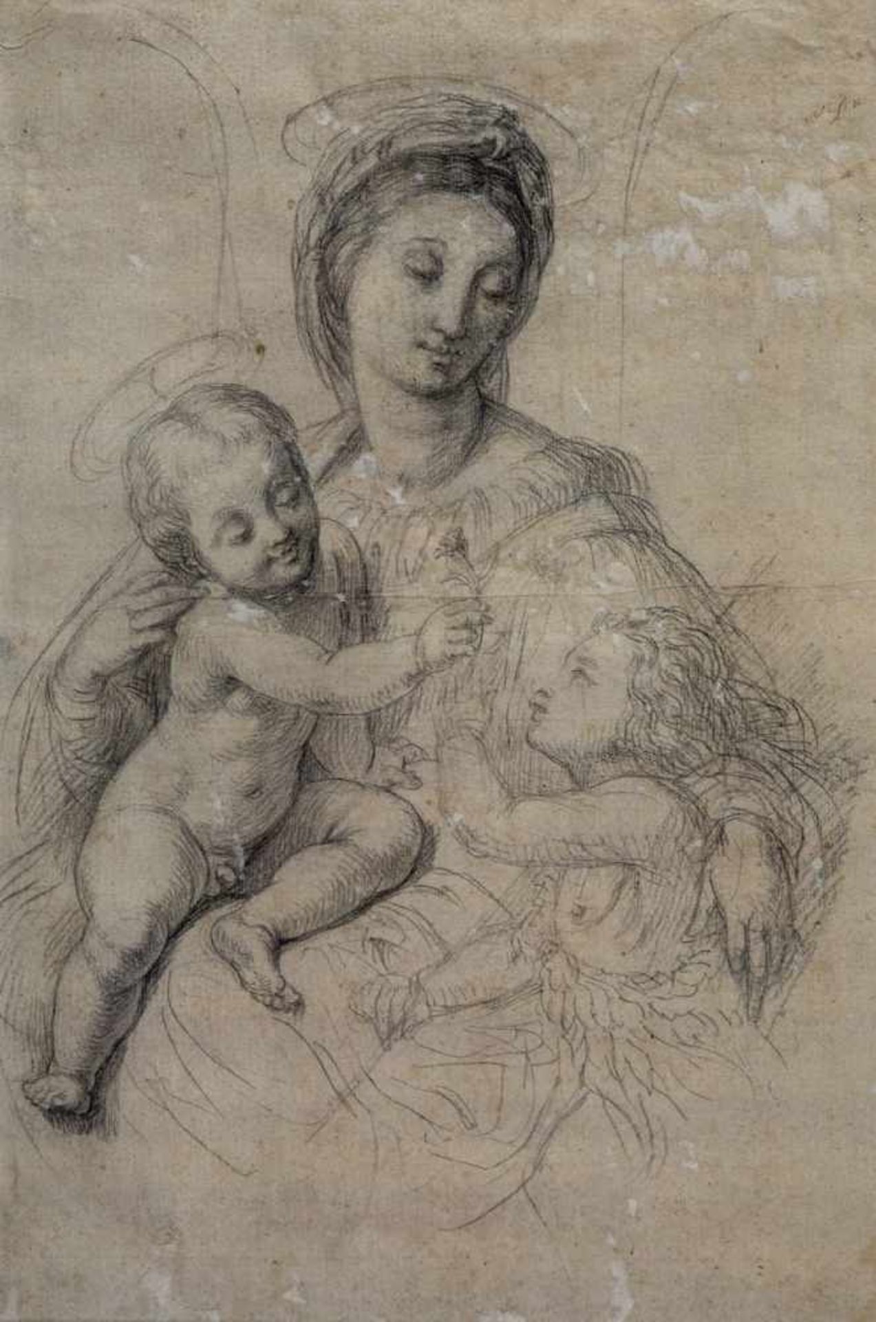 Copyist. 17th/18th century. Madonna Aldobrandini after Raphael. Pencil on paper withwatermark. On