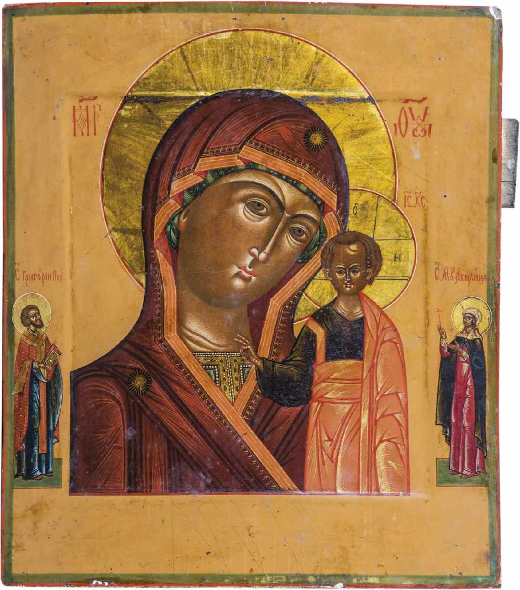 A finely painted icon showing the Kazanskaya Mother of God. Russia, 19th century. Temperaon gesso on