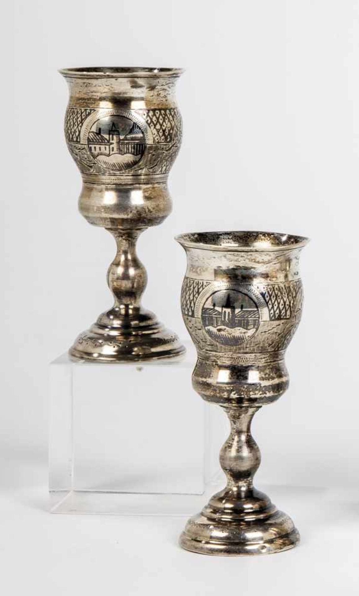 Two silver and niello beaker. Russia, Moscow, 1864. Silver and niello decor. Stamped withhallmark,