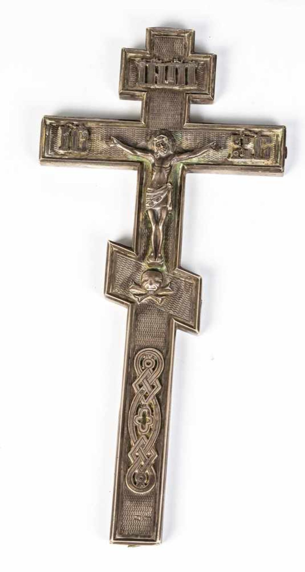 A silver crucifix. Russia, Moscow, Genadij Alekseev, circa 1870. Front and back withguilloched