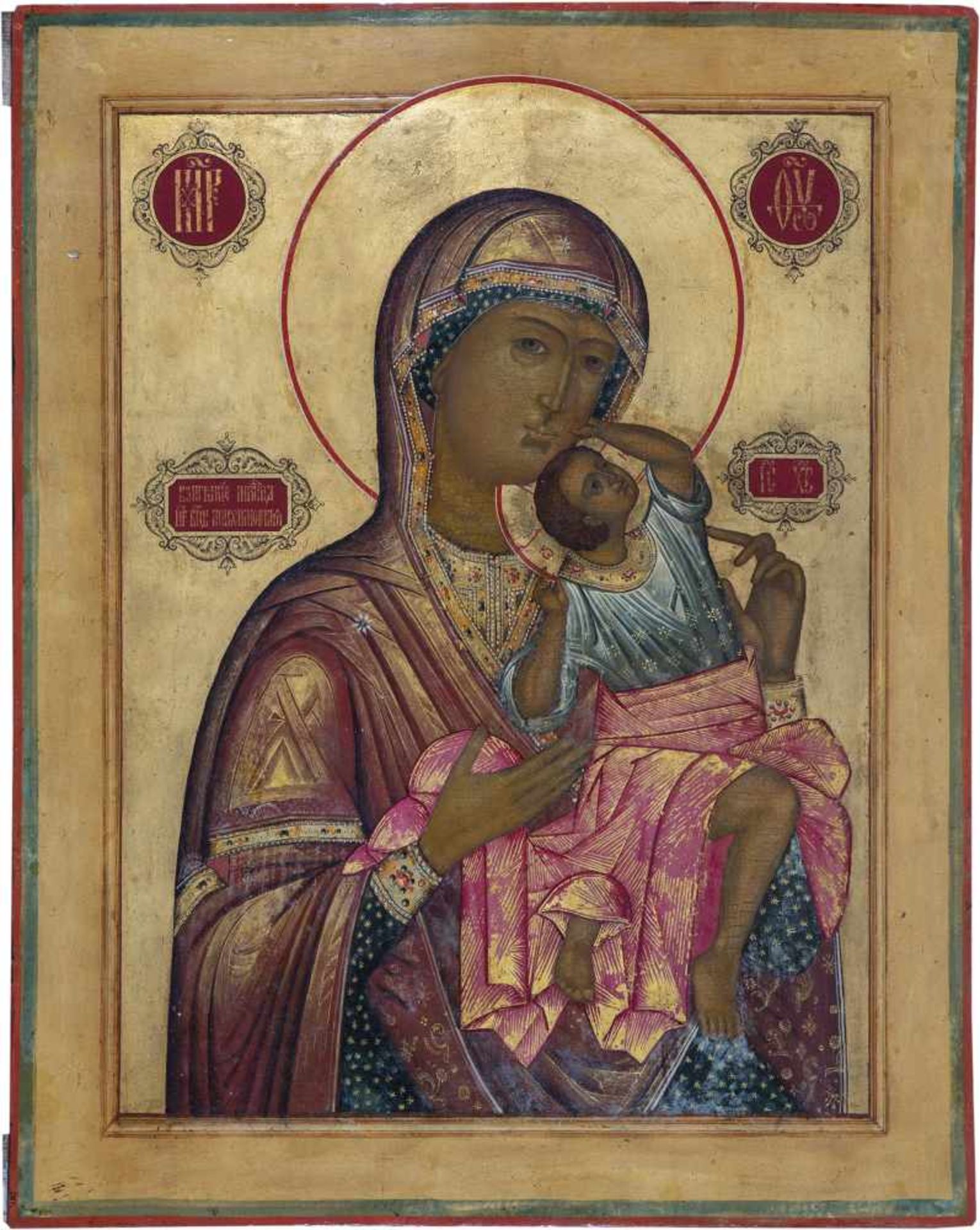 A rare and large icon showing the Mother of God with the playing child Christ. Russia,circa 1900.
