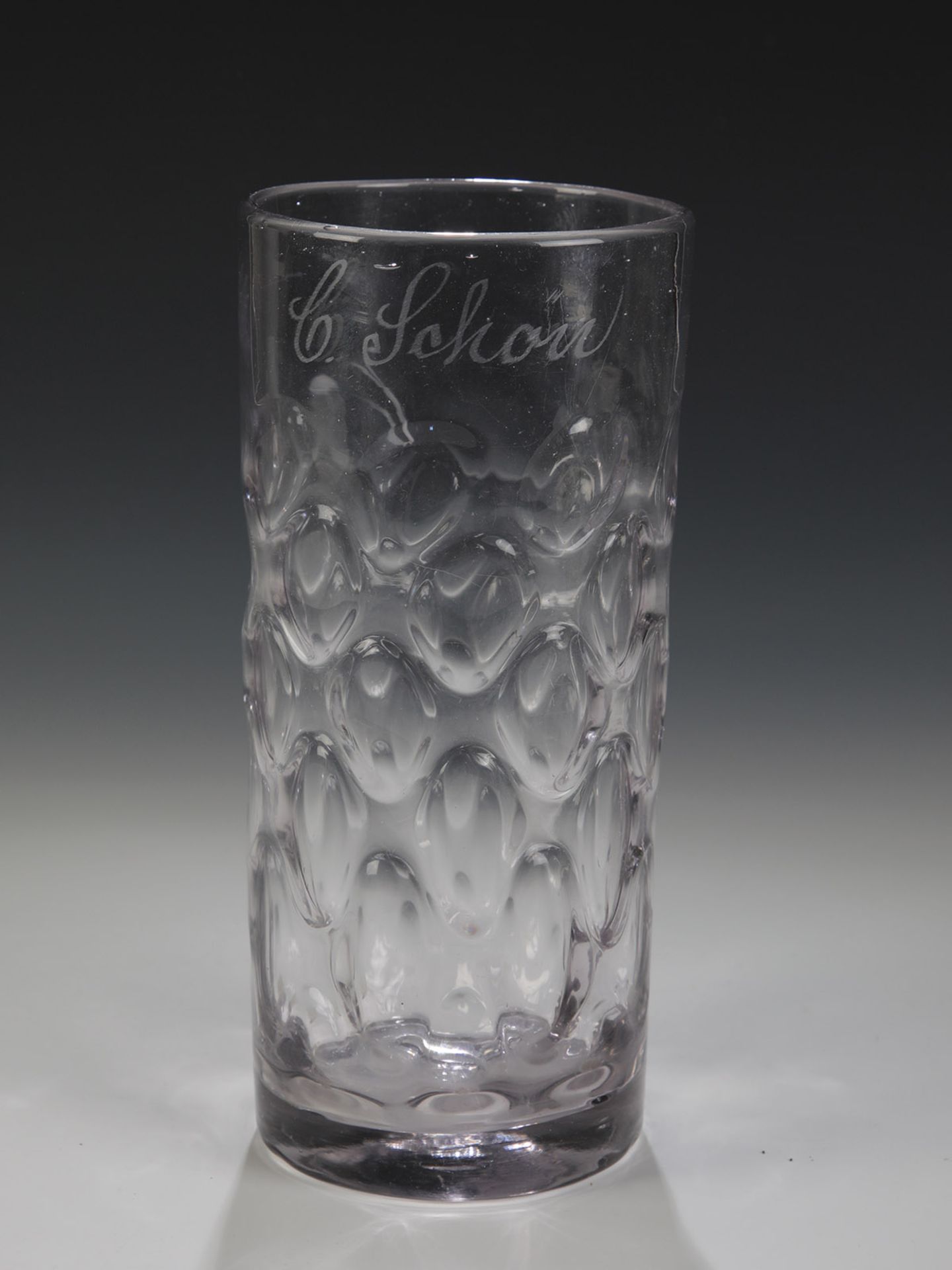 Bierstange mit optischem DekorMitteldeutschland, 19. Jh. Graumangan-stichiges Glas mit Abriss und