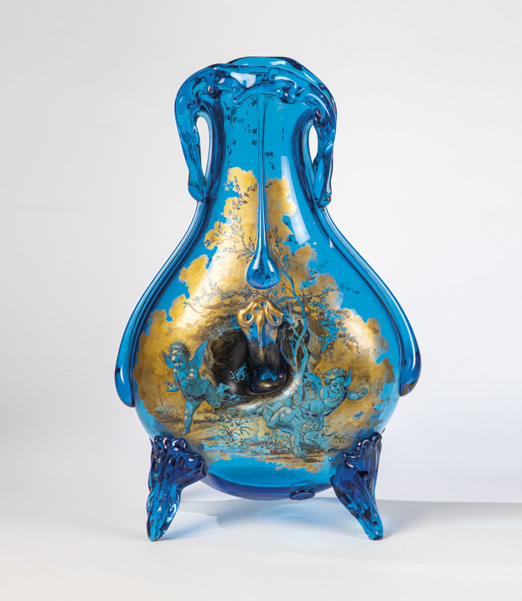 Große VaseAuguste Jean, Paris, um 1880 Blaues, optisch geblasenes Glas mit Transparent- und