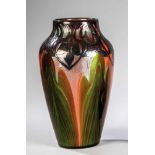 Vase mit galvanisiertem Feinsilber-Dekor "Titania orange opal mit Blattgrün Gre 4212