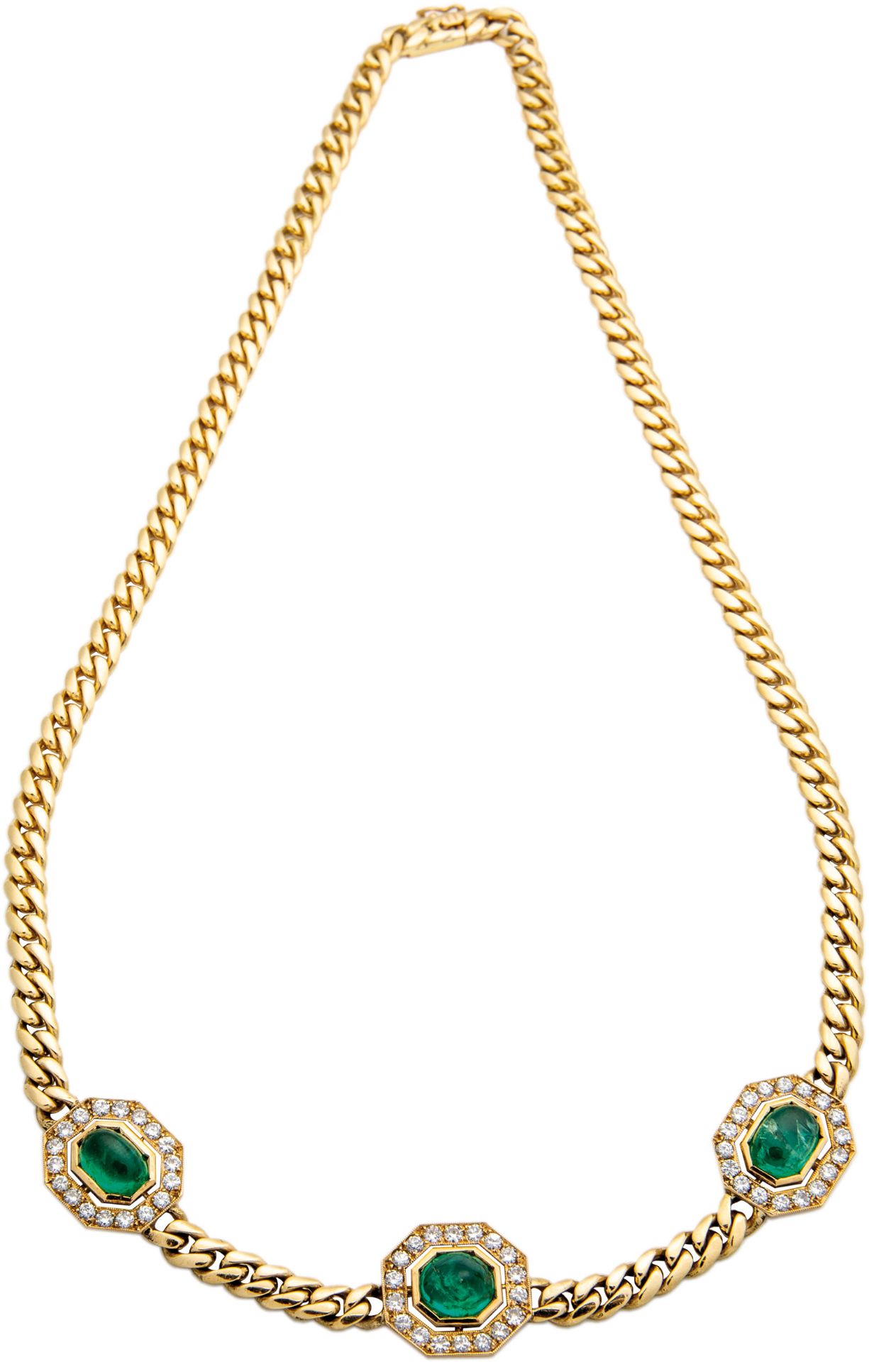 Goldcollier mit Brillanten und Smaragden