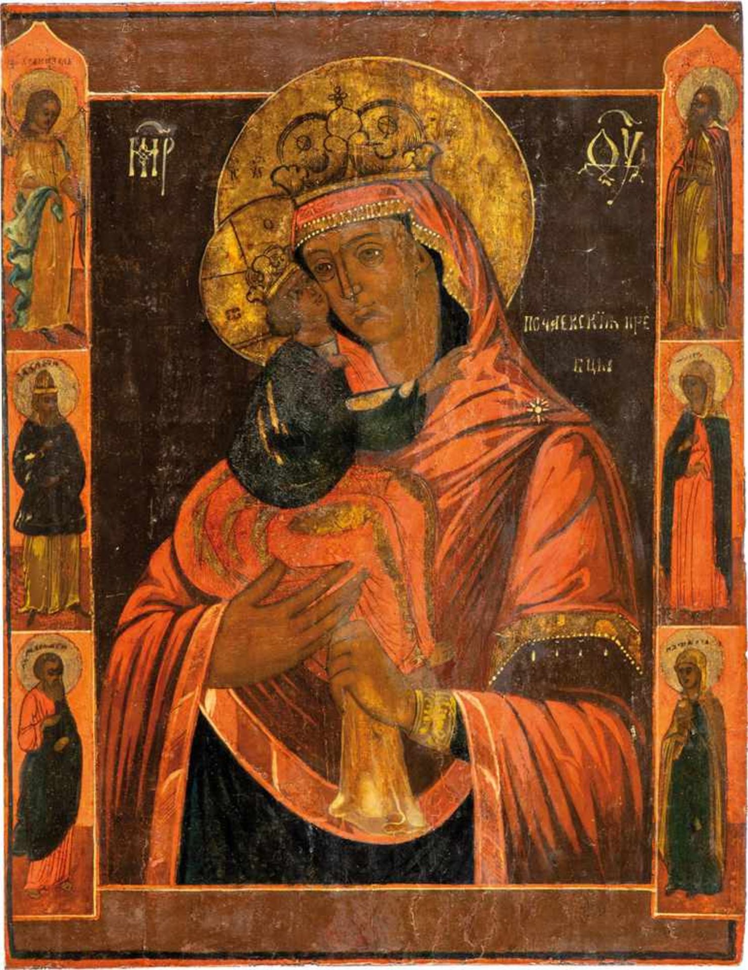 Seltene, großformatige Ikone mit der Gottesmutter von Potschajiw