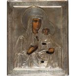 Seltene Ikone Gottesmutter Ozerjanskaja mit Silberoklad