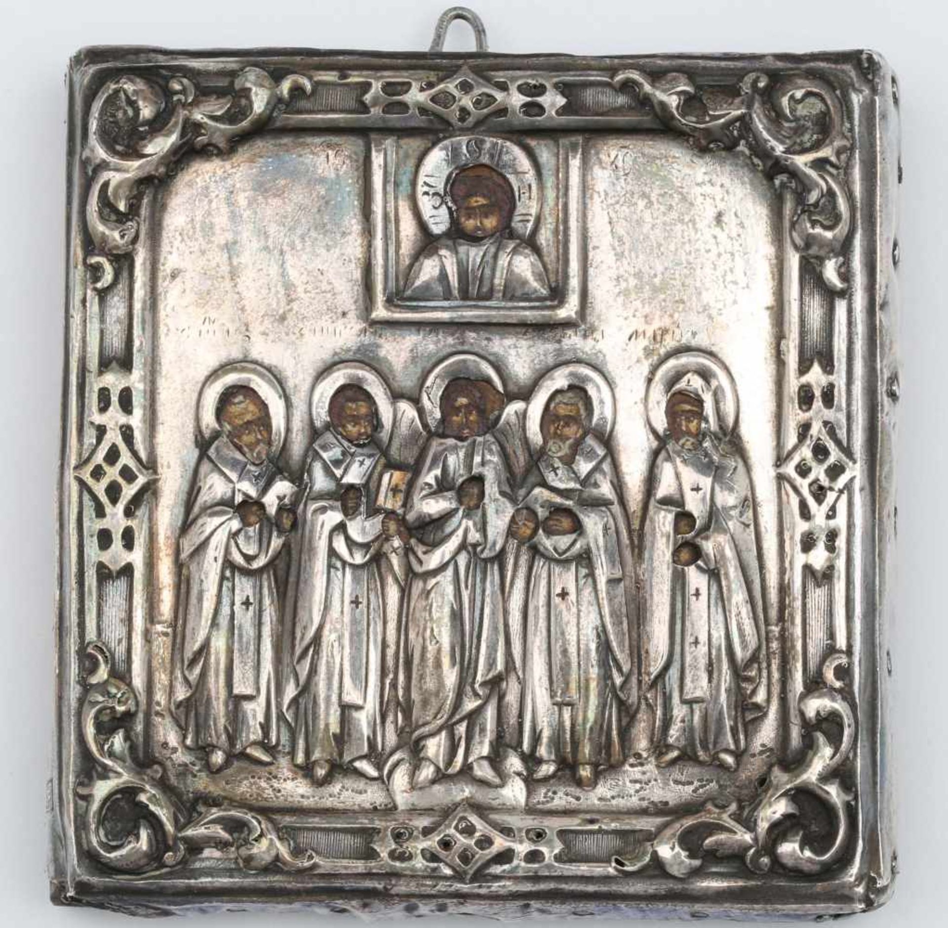 RUSSIAN ICON IN SILVER SETTING, AROUND 1862