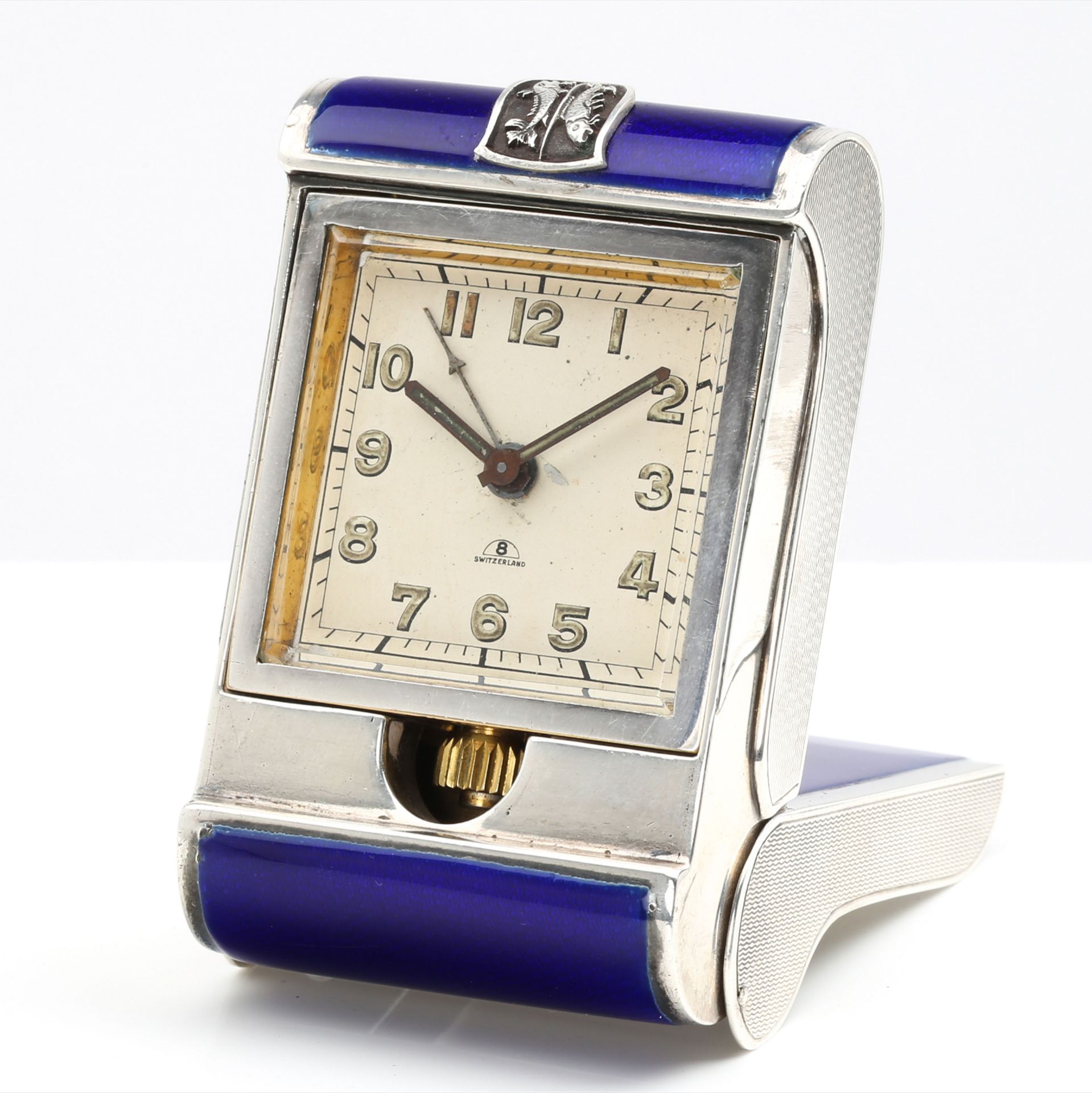 ASPREY, SILVER - ENAMEL - TRAVEL CLOCK